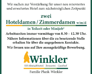 Jobs im Brauereigasthof Winkler